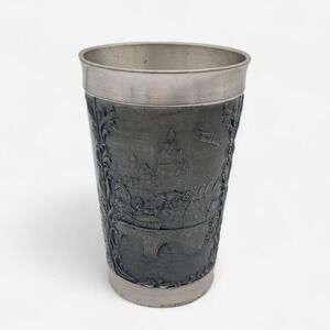 Vintage Rein Zinn RG German Pewter Wine Beer Cup Tumbler‎ Castles Handguss